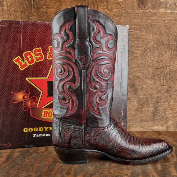Los Altos Men's Black Cherry Teju Lizard Cowboy Boots 990718 Sz 10 EE STUNNING! - Picture 9 of 14